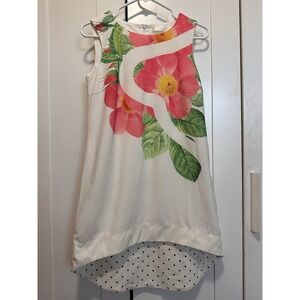 bYSI Dress With Flower Front Print Sleeveless White Dress Size S
